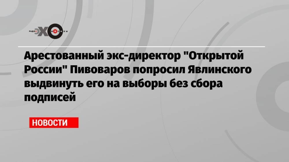 Арестованный экс-директор «Открытой России» Пивоваров попросил Явлинского выдвинуть его на выборы без сбора подписей