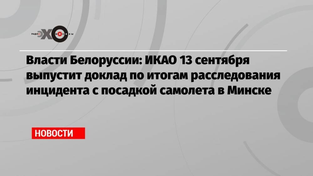 Власти Белоруссии: ИКАО 13 сентября выпустит доклад по итогам расследования инцидента с посадкой самолета в Минске
