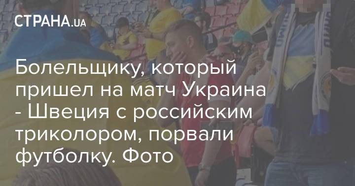 Болельщику, который пришел на матч Украина - Швеция с российским триколором, порвали футболку. Фото