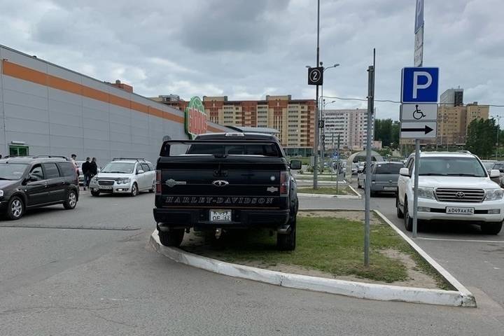 В Рязани Ford пикап припарковался на газоне у «Глобуса»