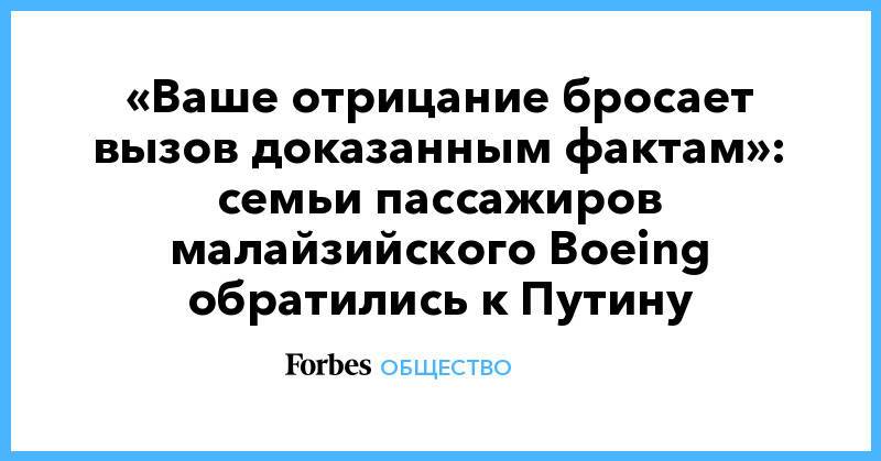 «Ваше отрицание бросает вызов доказанным фактам»: семьи пассажиров малайзийского Boeing обратились к Путину