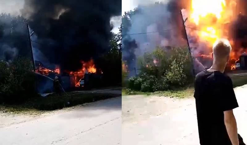 В Тюмени около ЖК ДОК произошел взрыв, сгорел гараж, деревья и машина