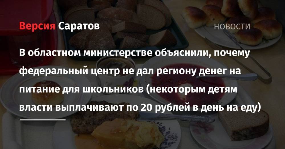 В областном министерстве объяснили, почему федеральный центр не дал региону денег на питание для школьников (некоторым детям власти выплачивают по 20 рублей в день на еду)
