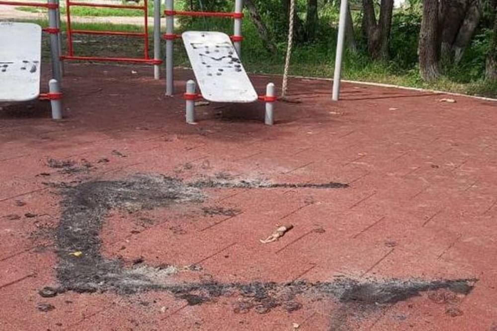 Вандалы подожгли спортивную площадку в сквере в Хабаровске