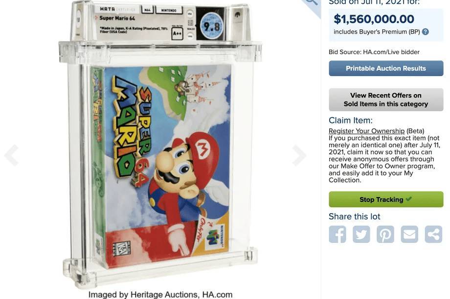 Super Mario 64 стала самой дорогой в мире игрой. Запакованный картридж продали более чем за $1.5 миллиона
