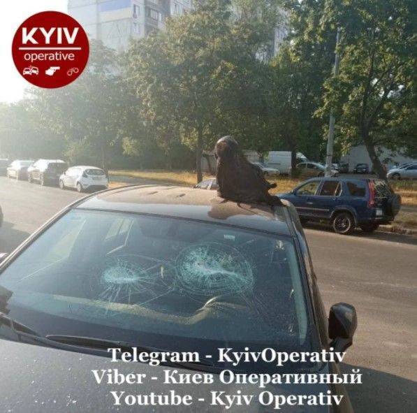 В столице хулиганы разбили стекло в автомобиле и положили голову коровы на крышу (ФОТО)