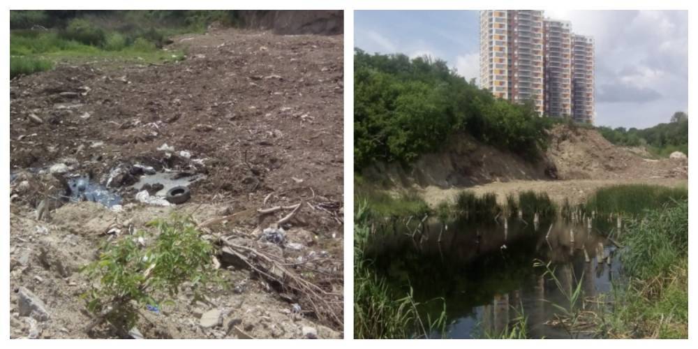 В Киеве озера засыпают строительным мусором, фото: "уничтожили под застройку"