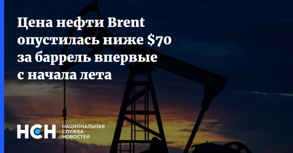 Цена нефти Brent опустилась ниже $70 за баррель впервые с начала лета