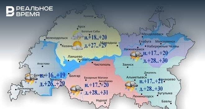 В Татарстане сегодня местами дождь, гроза и до +31 градуса