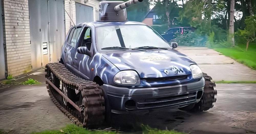 С гусеницами и башней: хэтчбек Renault Clio превратили в танк (видео)