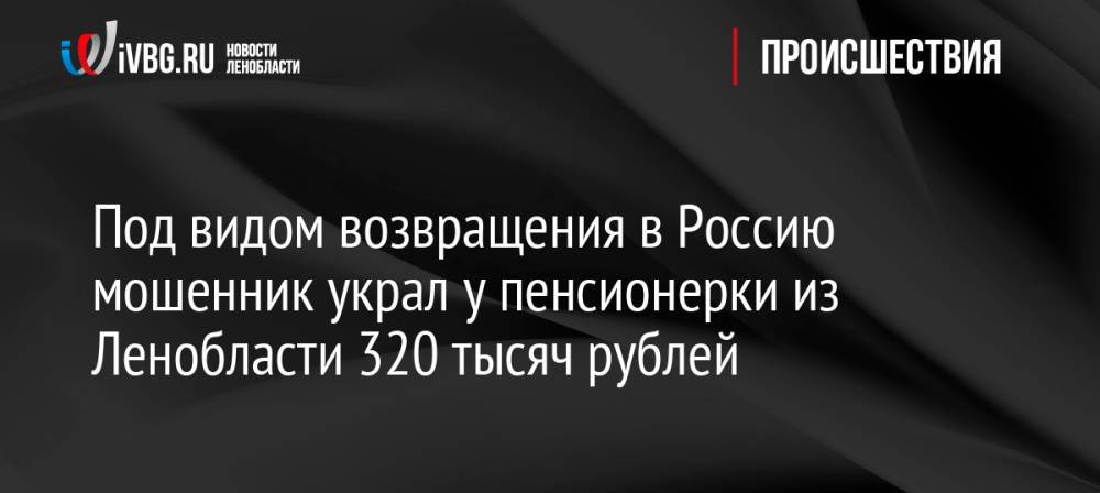 Под видом возвращения в Россию мошенник украл у пенсионерки из Ленобласти 320 тысяч рублей