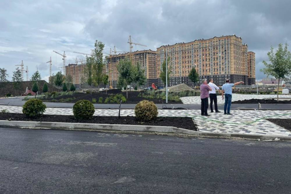 Строительство дороги в Ставрополе: идет укладка плитки и высадка растений