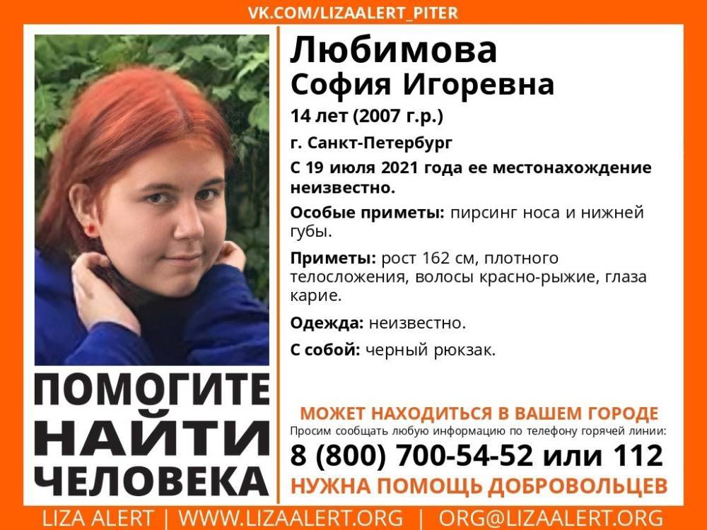 В Санкт-Петербурге без вести пропала 14-летняя девочка