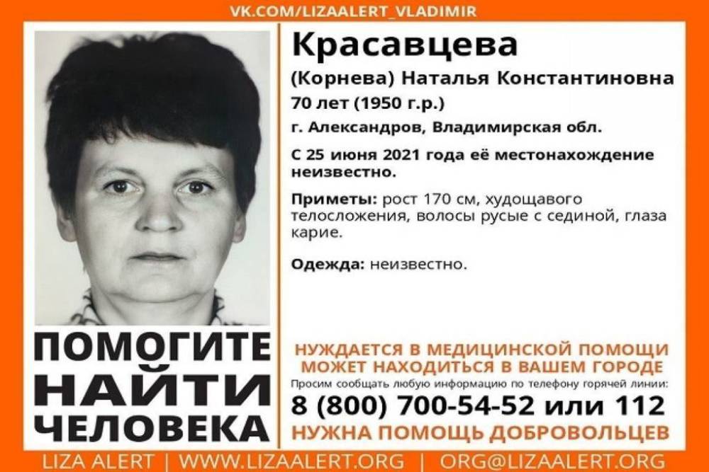 Во Владимирской области больше недели ищут пропавшую пенсионерку