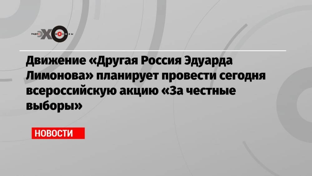 Движение «Другая Россия Эдуарда Лимонова» планирует провести сегодня всероссийскую акцию «За честные выборы»
