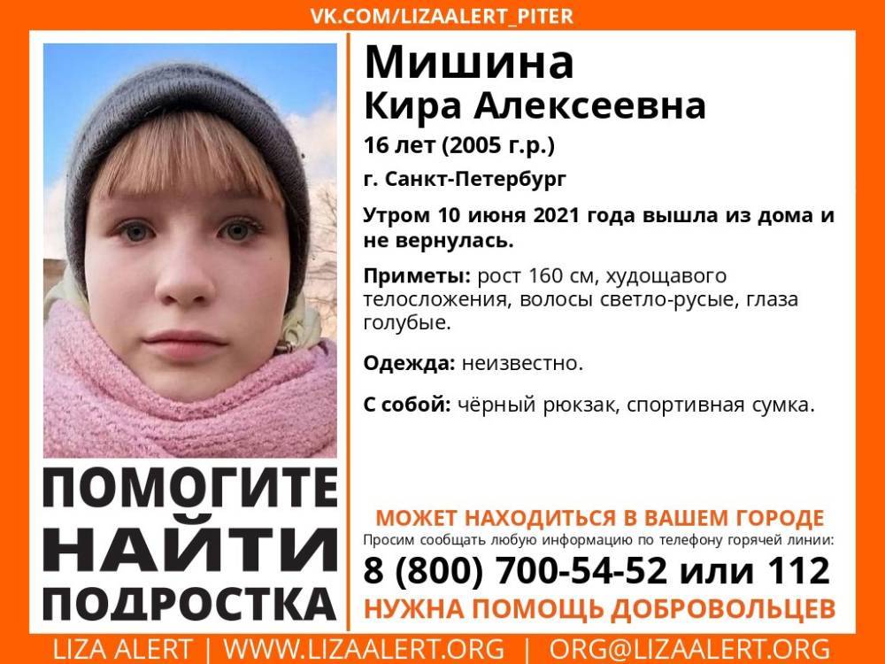 В Петербурге почти месяц назад без вести пропала 16-летняя девушка