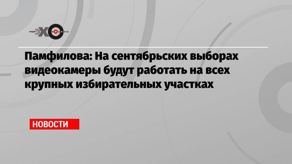 Памфилова: На сентябрьских выборах видеокамеры будут работать на всех крупных избирательных участках