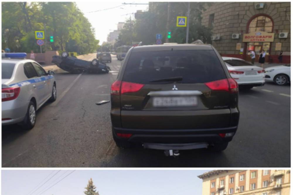 В центре Волгограда 20-летний водитель без прав перевернулся на иномарке