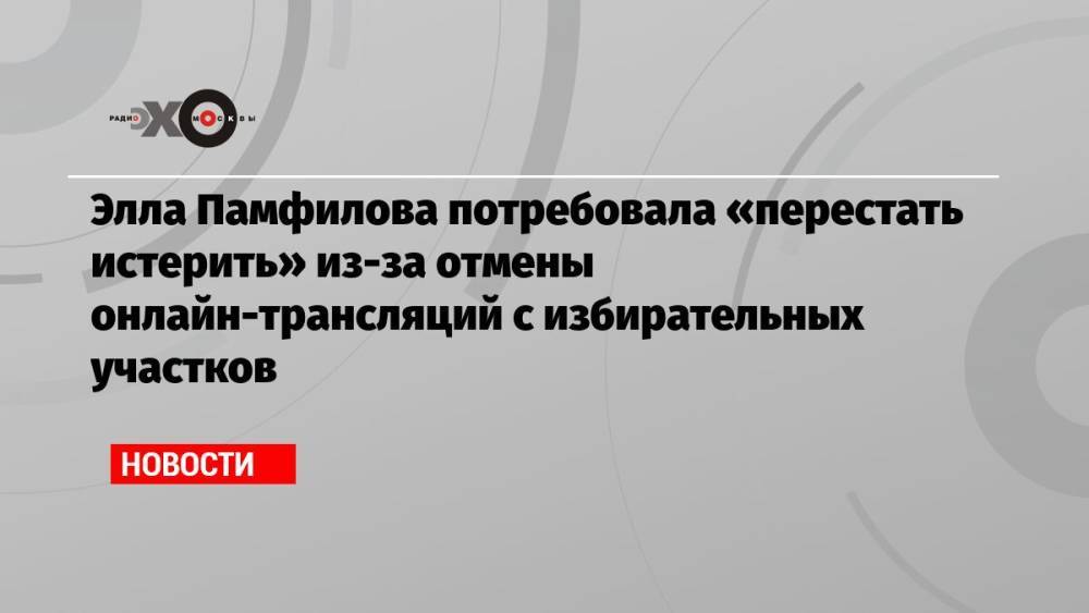 Элла Памфилова потребовала «перестать истерить» из-за отмены онлайн-трансляций с избирательных участков