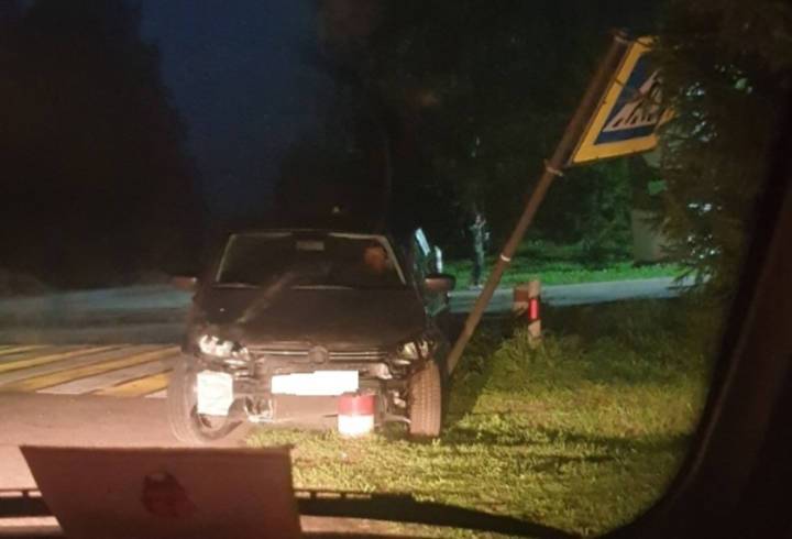 Пьяный водитель врезался в дорожный знак во Всеволожском районе