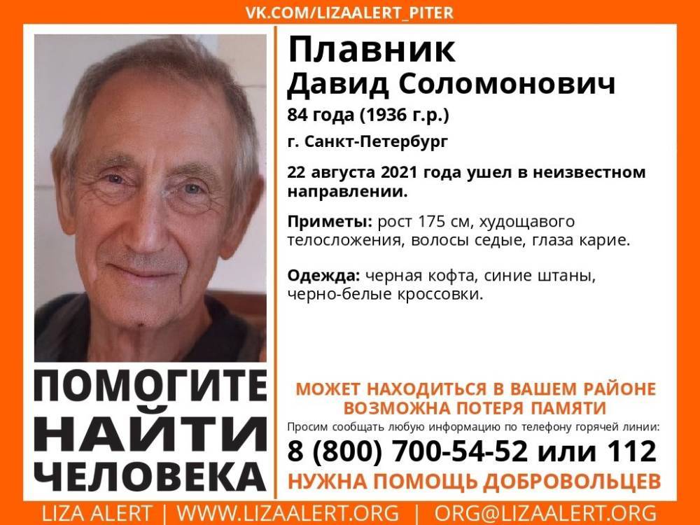 В Санкт-Петербурге без вести пропал 84-летний мужчина