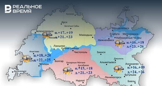Сегодня в Татарстане ожидается гроза, град и до +26 градусов