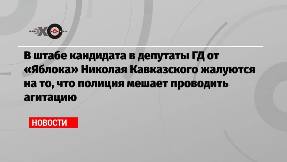 В штабе кандидата в депутаты ГД от «Яблока» Николая Кавказского жалуются на то, что полиция мешает проводить агитацию