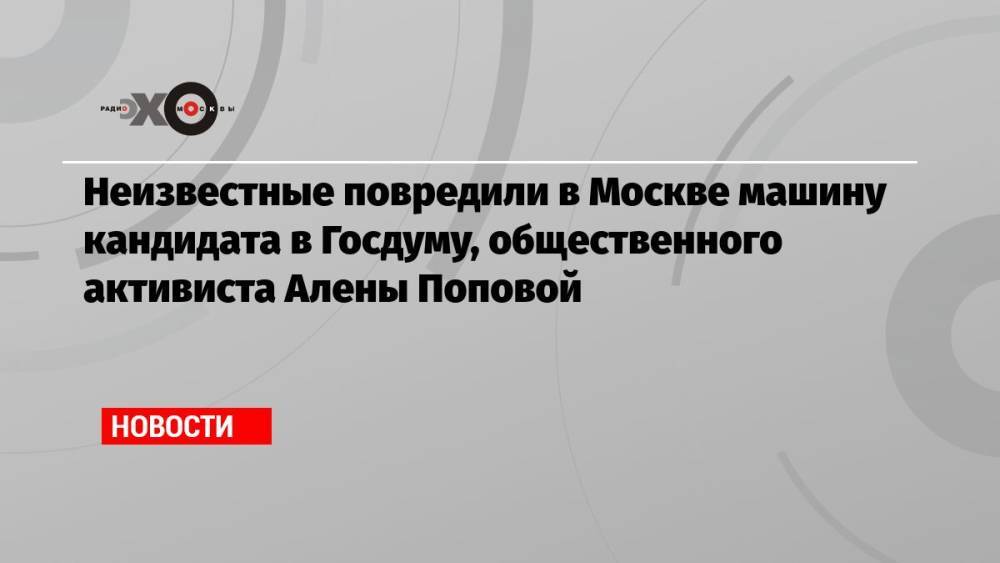 Неизвестные повредили в Москве машину кандидата в Госдуму, общественного активиста Алены Поповой