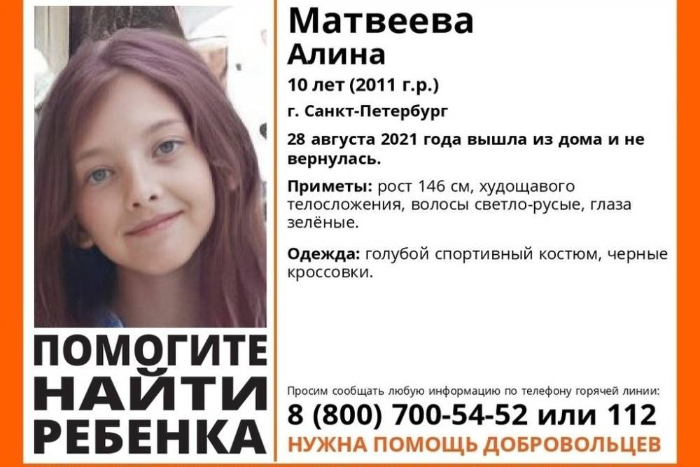 Более 16 волонтеров в Петербурге ищут пропавшую 10-летнюю школьницу