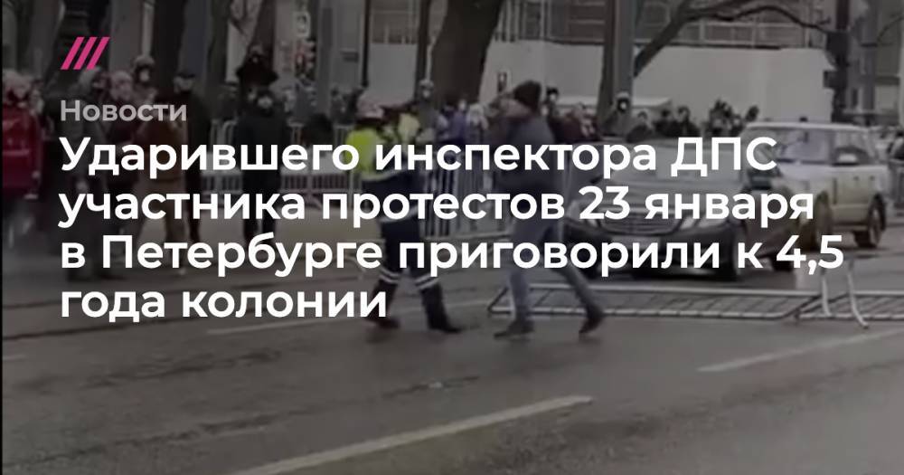 Ударившего инспектора ДПС участника протестов 23 января в Петербурге приговорили к 4,5 года колонии