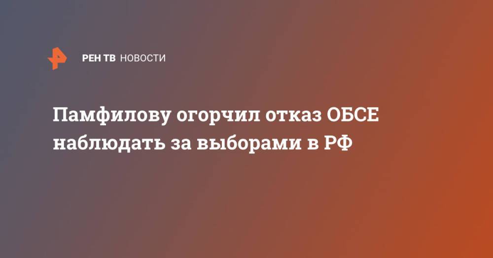 Памфилову огорчил отказ ОБСЕ наблюдать за выборами в РФ