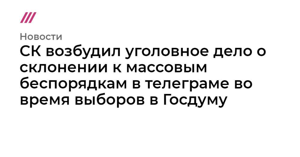 СК возбудил уголовное дело о склонении к массовым беспорядкам в телеграме во время выборов в Госдуму