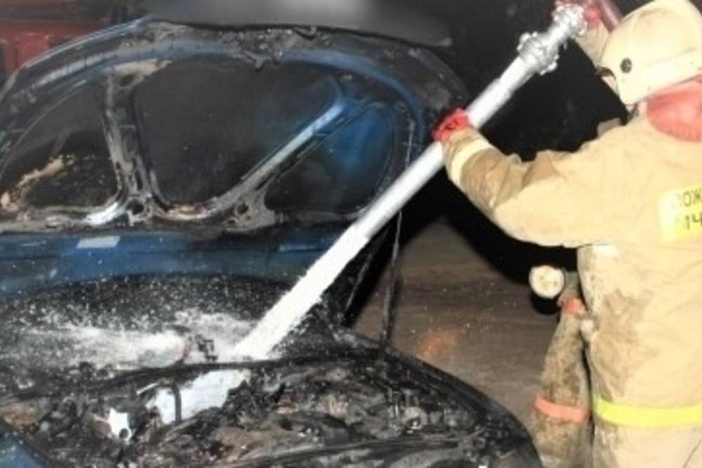 Вечером в Гагарине пожарные боролись с огнем, охватившим иномарку