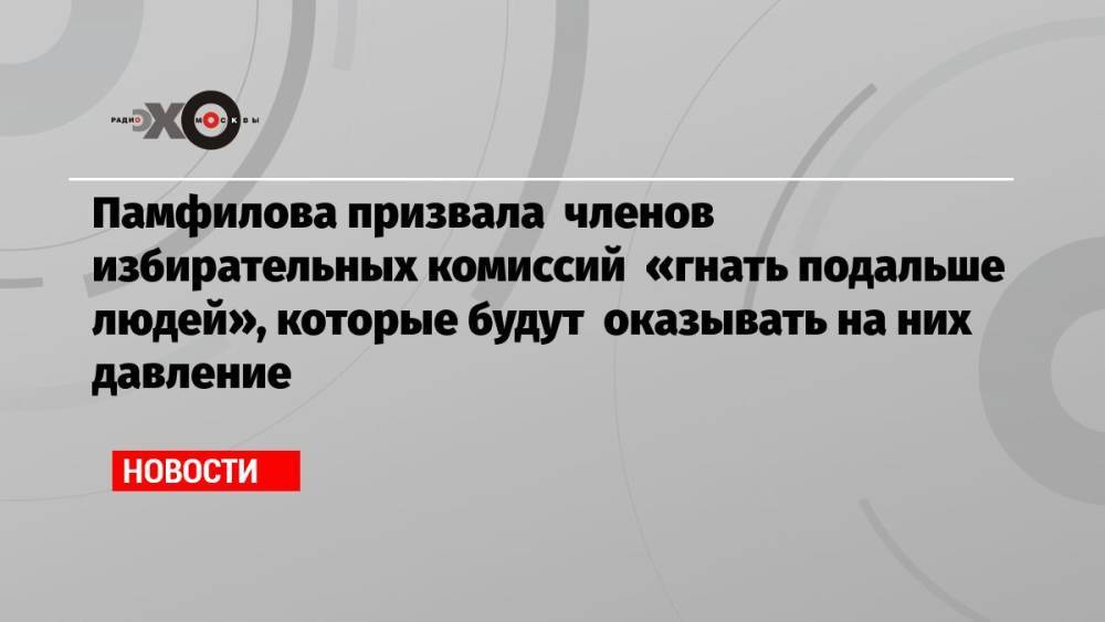 Памфилова призвала членов избирательных комиссий «гнать подальше людей», которые будут оказывать на них давление