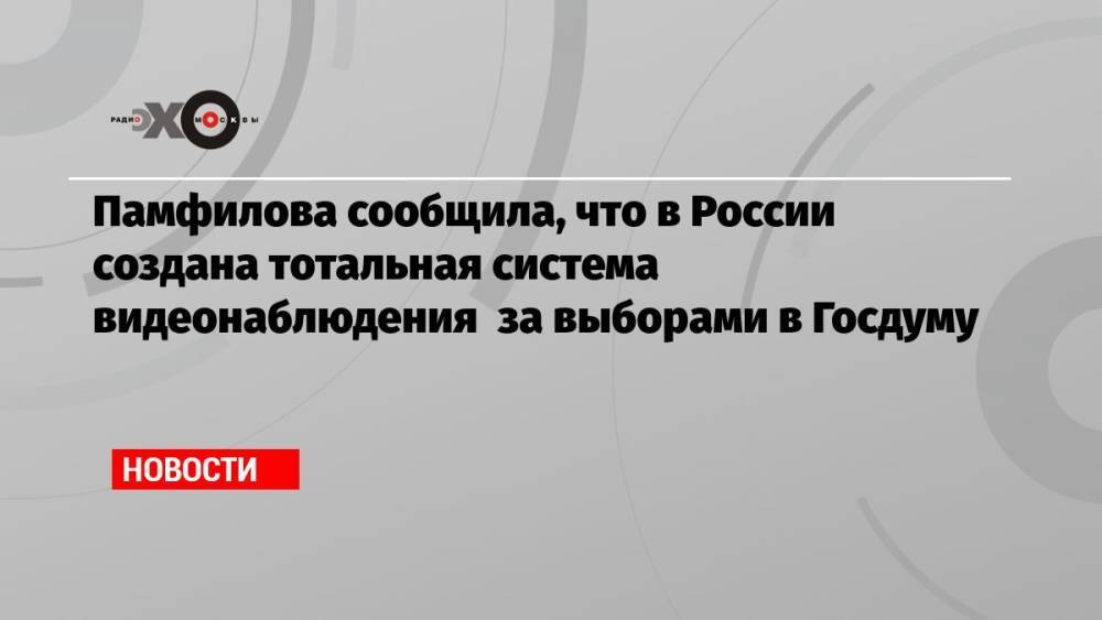 Памфилова сообщила, что в России создана тотальная система видеонаблюдения за выборами в Госдуму