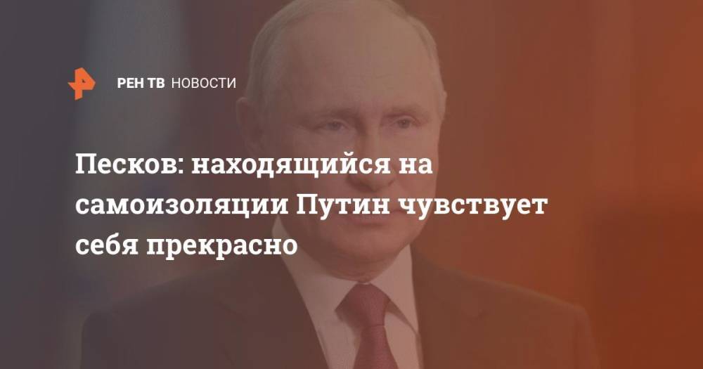Песков: Находящийся на самоизоляции Путин чувствует себя прекрасно