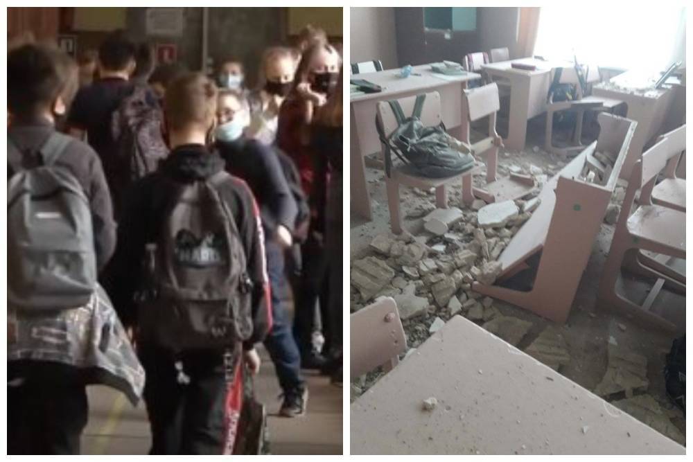 ЧП в украинской гимназии: потолок упал на парты учеников, кадры разрушений