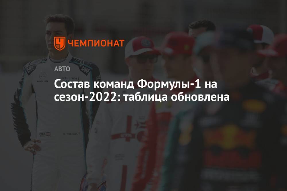 Состав команд Формулы-1 на сезон-2022: таблица обновлена