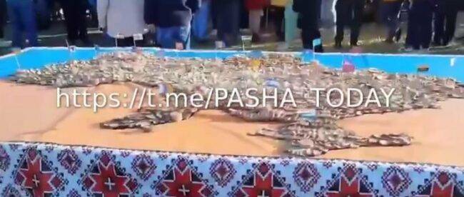 Под Одессой создали самую большую карту Украины из колбасы (видео)