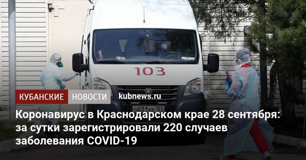 Коронавирус в Краснодарском крае 28 сентября: за сутки зарегистрировали 220 случаев заболевания COVID-19