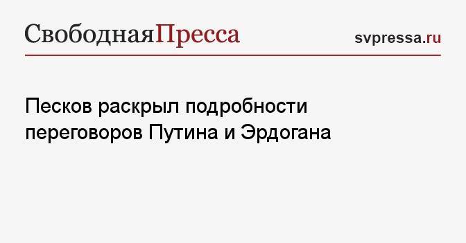 Песков раскрыл подробности переговоров Путина и Эрдогана