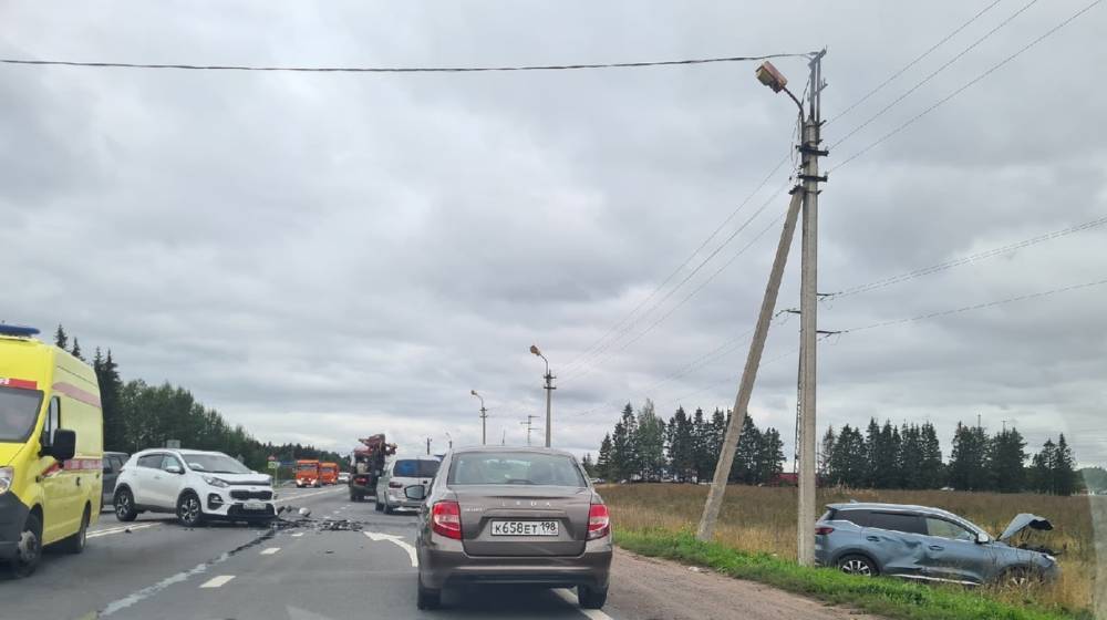 В Гатчинском районе столкнулись две легковушки, одна из них вылетела в кювет — фото