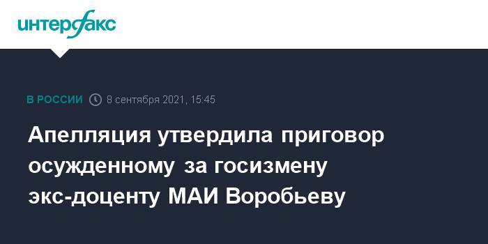 Апелляция утвердила приговор осужденному за госизмену экс-доценту МАИ Воробьеву