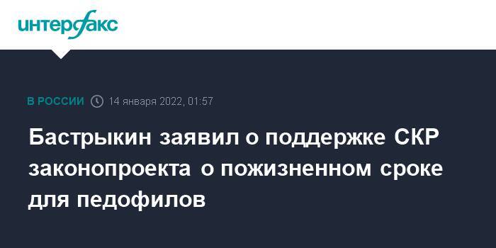 Бастрыкин заявил о поддержке СКР законопроекта о пожизненном сроке для педофилов