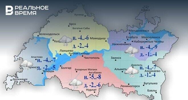 Сегодня в Татарстане ожидается облачность, гололед и до -6 градусов
