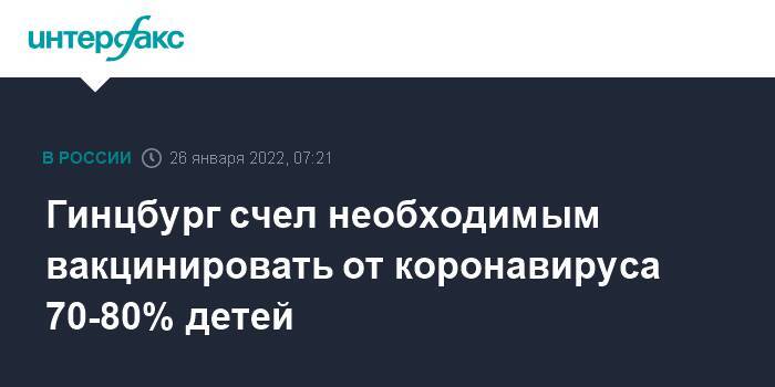 Гинцбург счел необходимым вакцинировать от коронавируса 70-80% детей