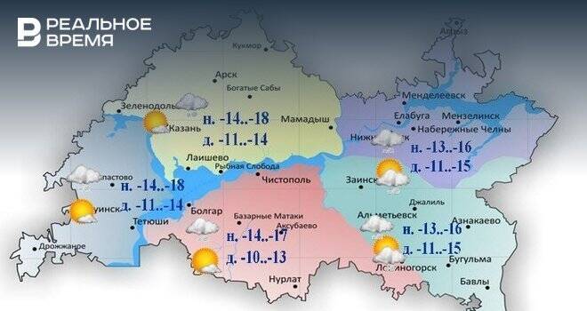 Сегодня в Татарстане ожидается облачность, небольшой снег и до -15 градусов