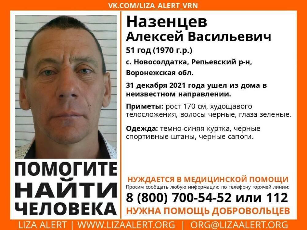 Пропавшего без вести в новогоднюю ночь мужчину ищут в Воронежской области