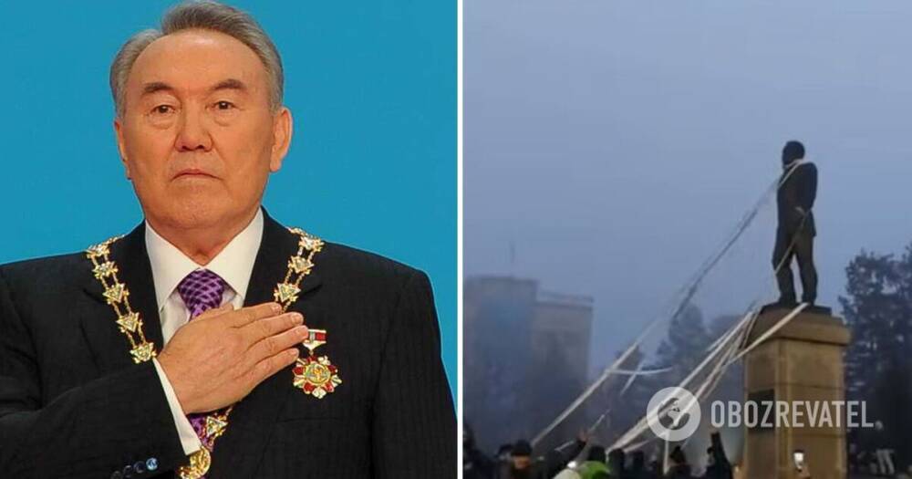 Памятник Назарбаеву в Казахстане протестующие пытались снести Видео