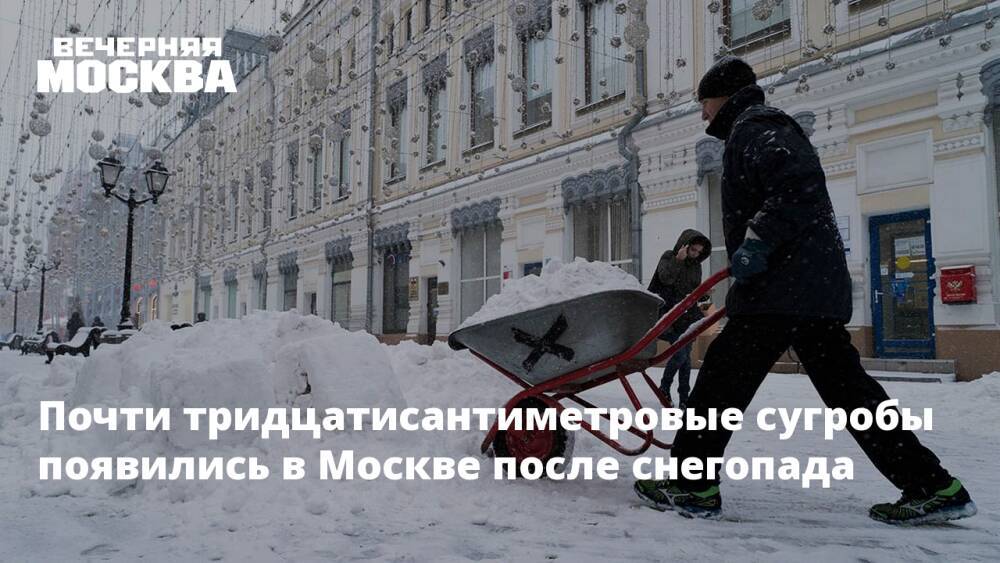 Почти тридцатисантиметровые сугробы появились в Москве после снегопада